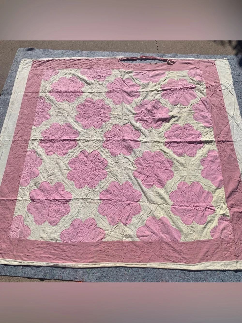 Antique pink & cream white floral patchwork cotton quilt